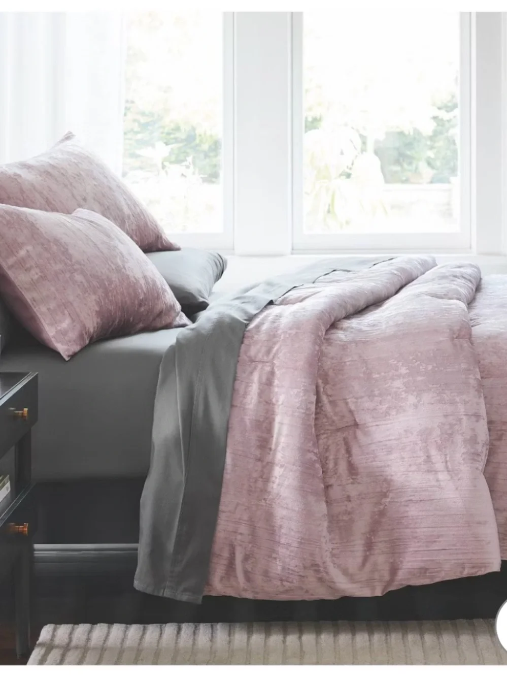 3 Piece Luxe Distressed Crinkle Velvet Comforter and Sham Set Mauve